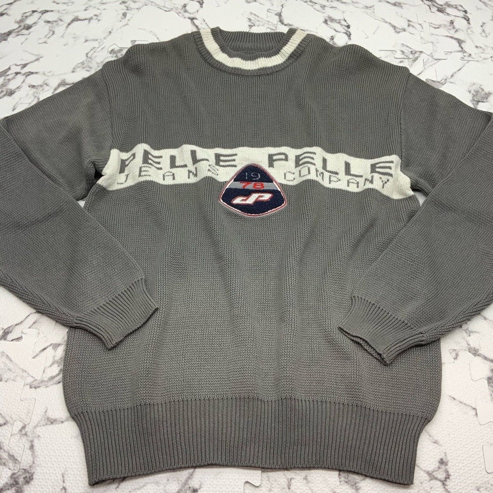 Men's Pelle Pelle Grey White Crewneck Sweater
